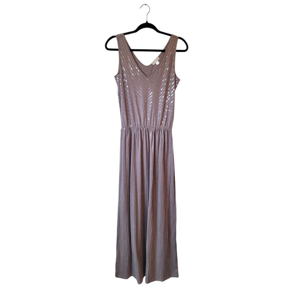 Garnet Hill Mauve Sequin V‑Neck Maxi Dress Size S